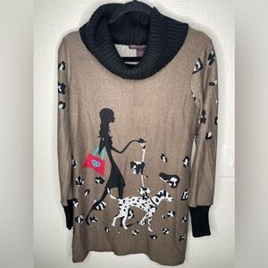 Nwt Elena Wong walking dog print sweater dress size M